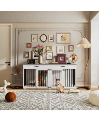 Indoor Dog House with 2 Drawers, Dog Crate for Large Medium Small Dogs