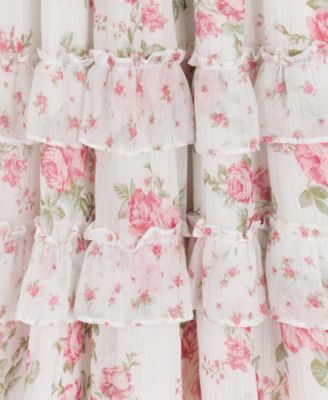 Girls' 2T-6X Twin Print Floral Chiffon Smocked Puff Sleeve Dress