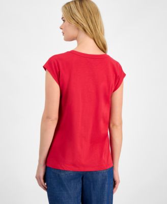 Nautica Women's Round-Neck Embellished-Heart T-Shirt 