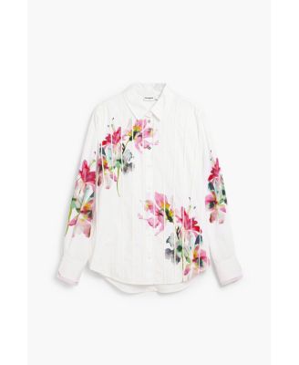 Women's Long-sleeve pleated floral shirt