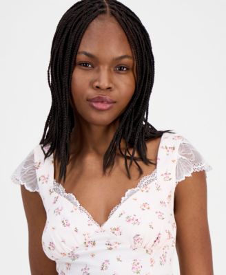 Juniors' Lace Cap-Sleeve Top