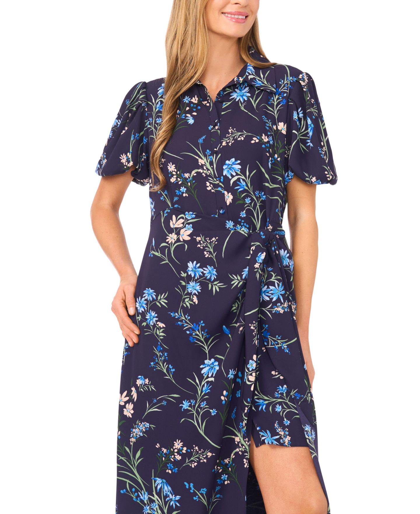 Женское платье CeCe Button-Front Midi Shirt Dress, цвет: Тёмно-синий — фото 2