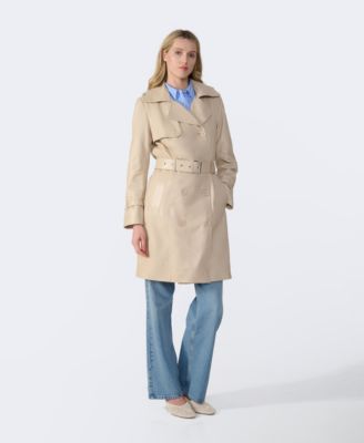 Women's Genuine Leather Trench Coat, Beige