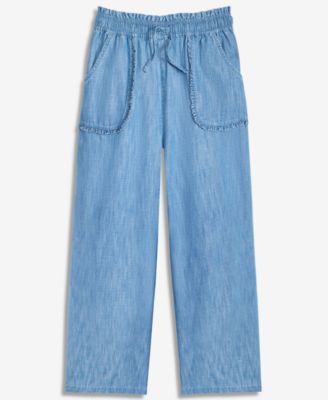 Girls' XS-XL Chambray Ruffled Wide-Leg Pants