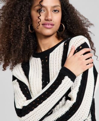 Women's Crewneck Stripe Crochet Sweater