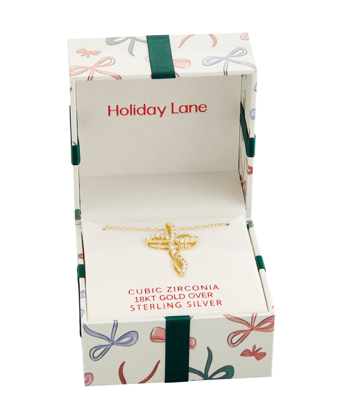 Holiday Lane Cubic Zirconia Cross Pendant Necklace, Macy's Exclusive