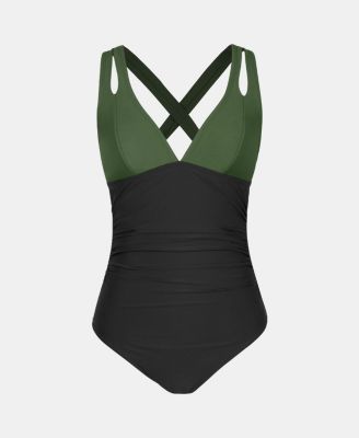 Women's Release Happiness Ruched Cross Back One Piece Swimsuit