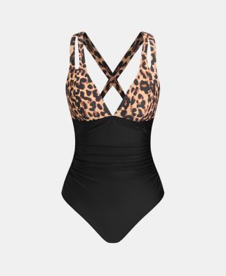 Women's Release Happiness Ruched Cross Back One Piece Swimsuit