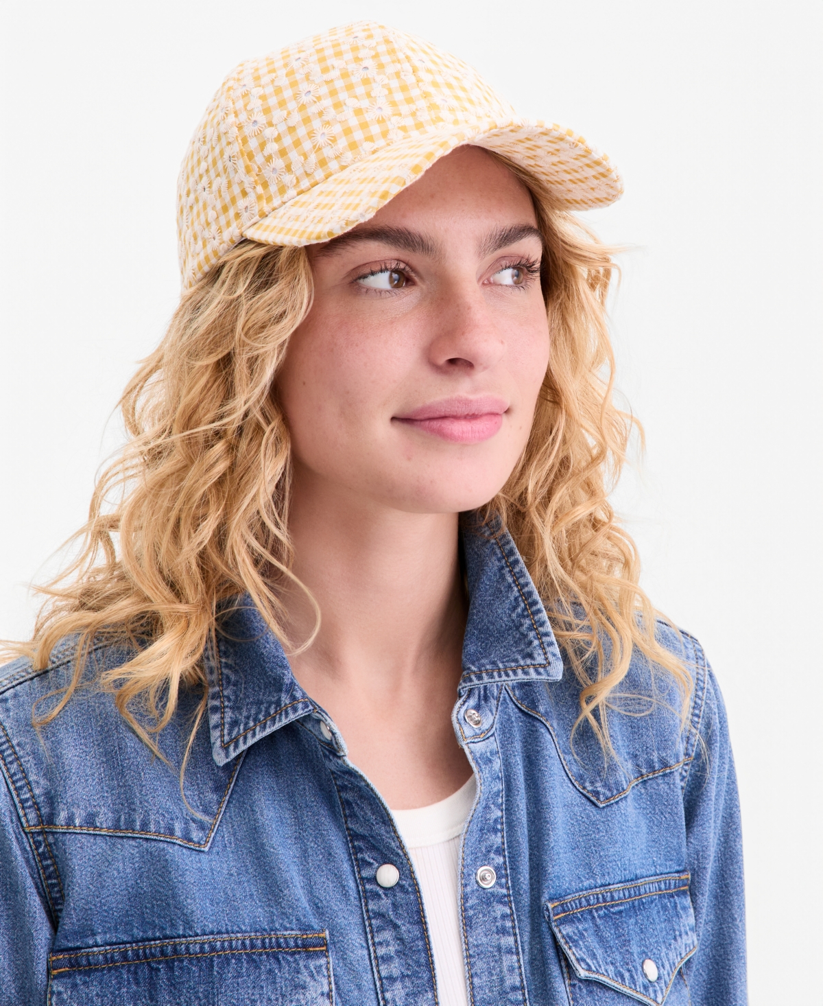 On 34th Floral Embroidered Gingham Baseball Cap, Macy's Exclusive