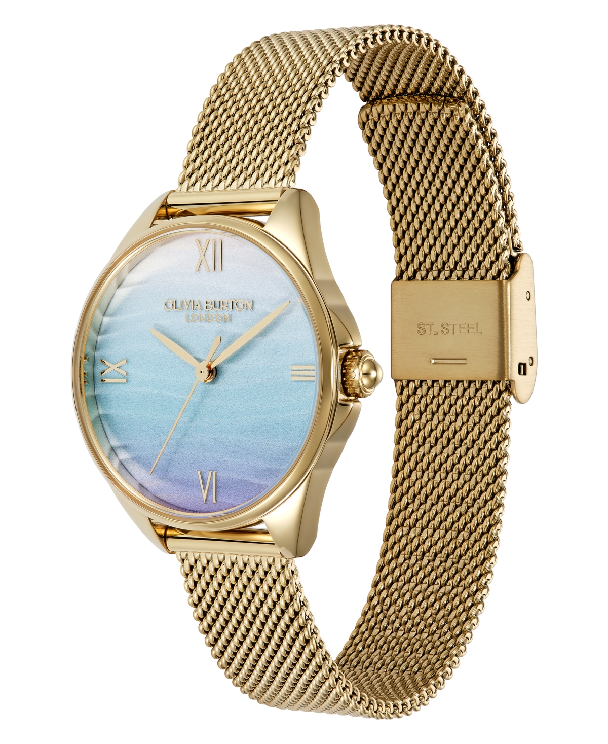 Olivia Burton Women's Azure Gold Tone Stainless Steel Mesh Bracelet Watch, 30mm