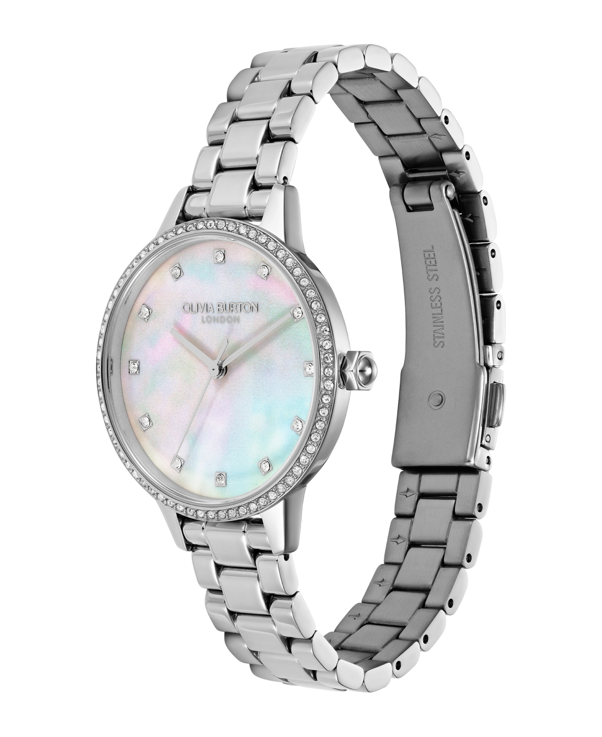 Olivia Burton Women's Captivate Silver Tone Stainless Steel Bracelet Watch, 34mm