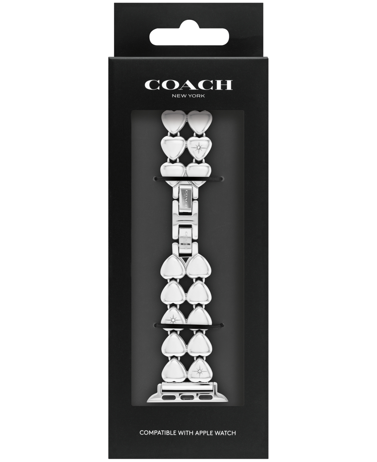 Coach Women's Silver Tone Stainless Steel With Crystals Heart Apple Watch, Strap 38mm, 40mm, 41mm