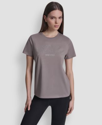 Women's Rhinestone Varsity Logo Relaxed Fit Pull-On T-Shirt