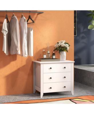 White 3-Drawer Dresser Chest, Bedside Table with Storage
