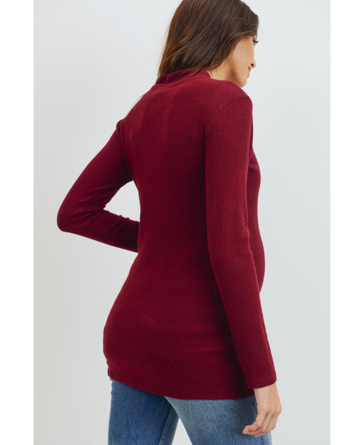 Hello Miz Maternity Mock Neck Long Sleeve Ribbed Top