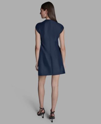 Women's Taffeta Fit-and-Flare Mock Neck Mini Dress