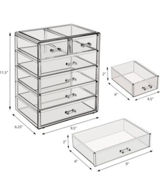 6 Drawer Clear Organizer Case for Cosmetics, Makeup and Jewelry (4 Large, 2 Small Drawers)