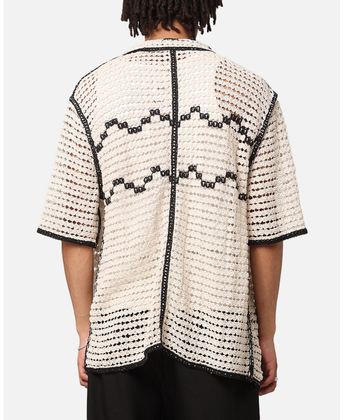 Xxiii Men's Western Crochet Button Up Shirt Cream/Black