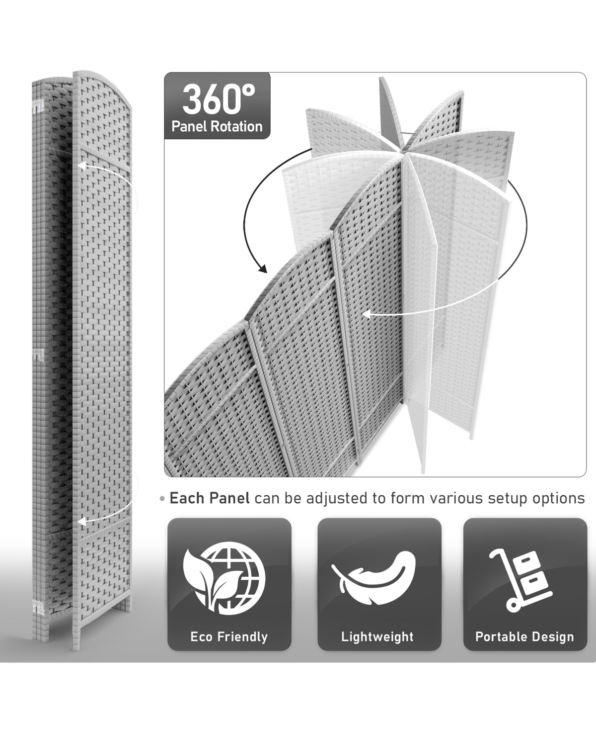 Sorbus 4 Panel Room Divider Panel - Extra Wide Double Hinged Panels - Folding Privacy Screens