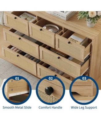 Rattan 7 Drawer Dresser for Bedroom, Farmhouse Modern Dressers & Chests of Drawers