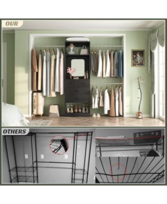 48 - 96 Inch Wide Adjustable Closet Organizer with 4 Drawers, 3 Hanging Rods, and a Mirror, Freestanding