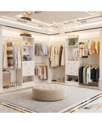 48 - 96 Inch Wide Adjustable Closet Organizer with 4 Drawers, 3 Hanging Rods, and a Mirror, Freestanding