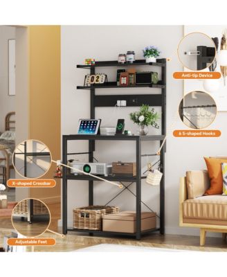  23.6'' Wide MDF/Metat Small Microwave Stand 5-Tier Bakers Rack with Power Outlet and LED Light