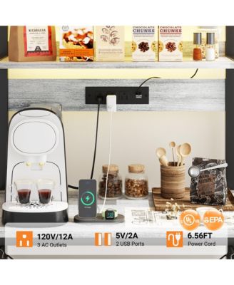  23.6'' Wide MDF/Metat Small Microwave Stand 5-Tier Bakers Rack with Power Outlet and LED Light