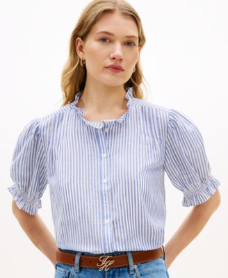 Women's Pin Tuck Cambric Short-Sleeve Blouse