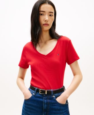 Women's Rib Slim V-Neck Short-Sleeve T-Shirt