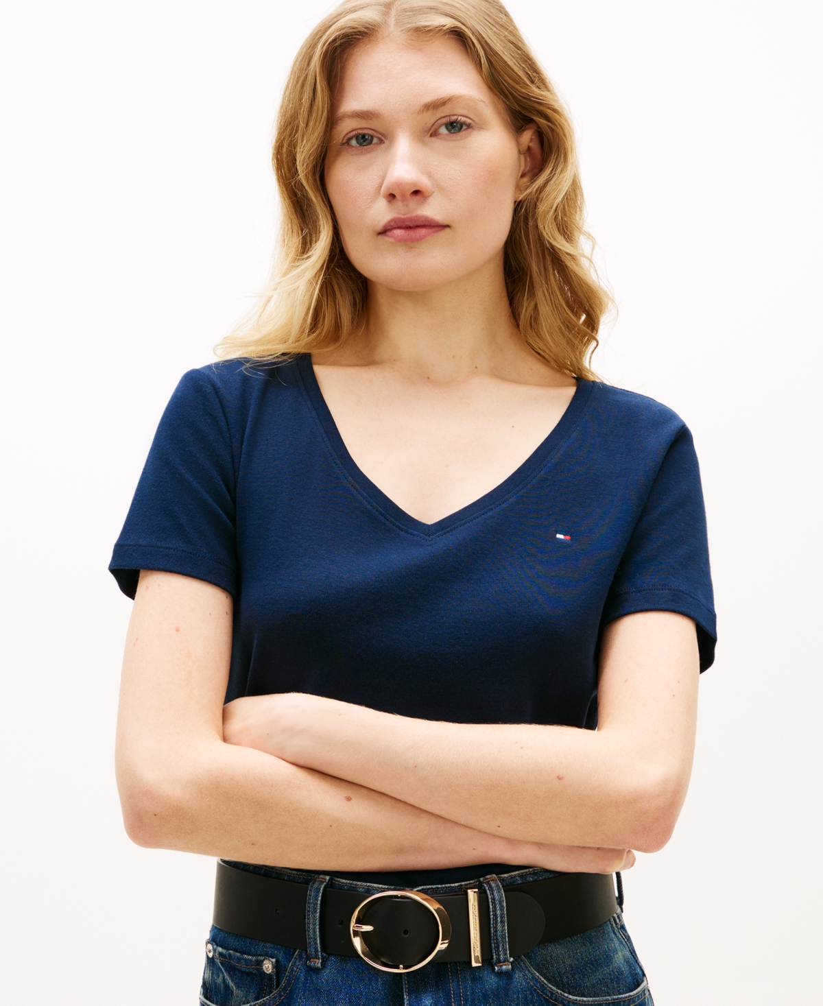 Tommy Hilfiger Women's Rib Slim V-Neck Short-Sleeve T-Shirt