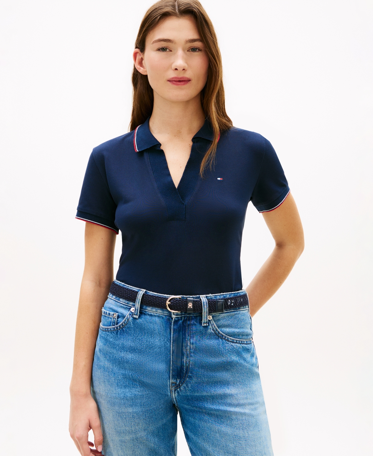 Tommy Hilfiger Women's Classic Pique Short-Sleeve Polo T-Shirt - Dark Night Navy