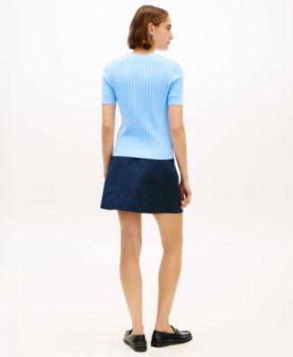 Women's Pointelle Ribbed Short-Sleeve Sweater