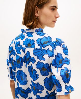 Women's Pin Tuck Cambric Short-Sleeve Blouse Top