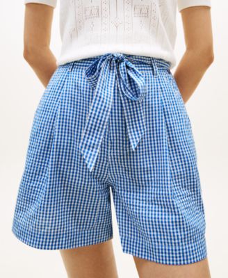 Women's Gingham Woven Belted Shorts