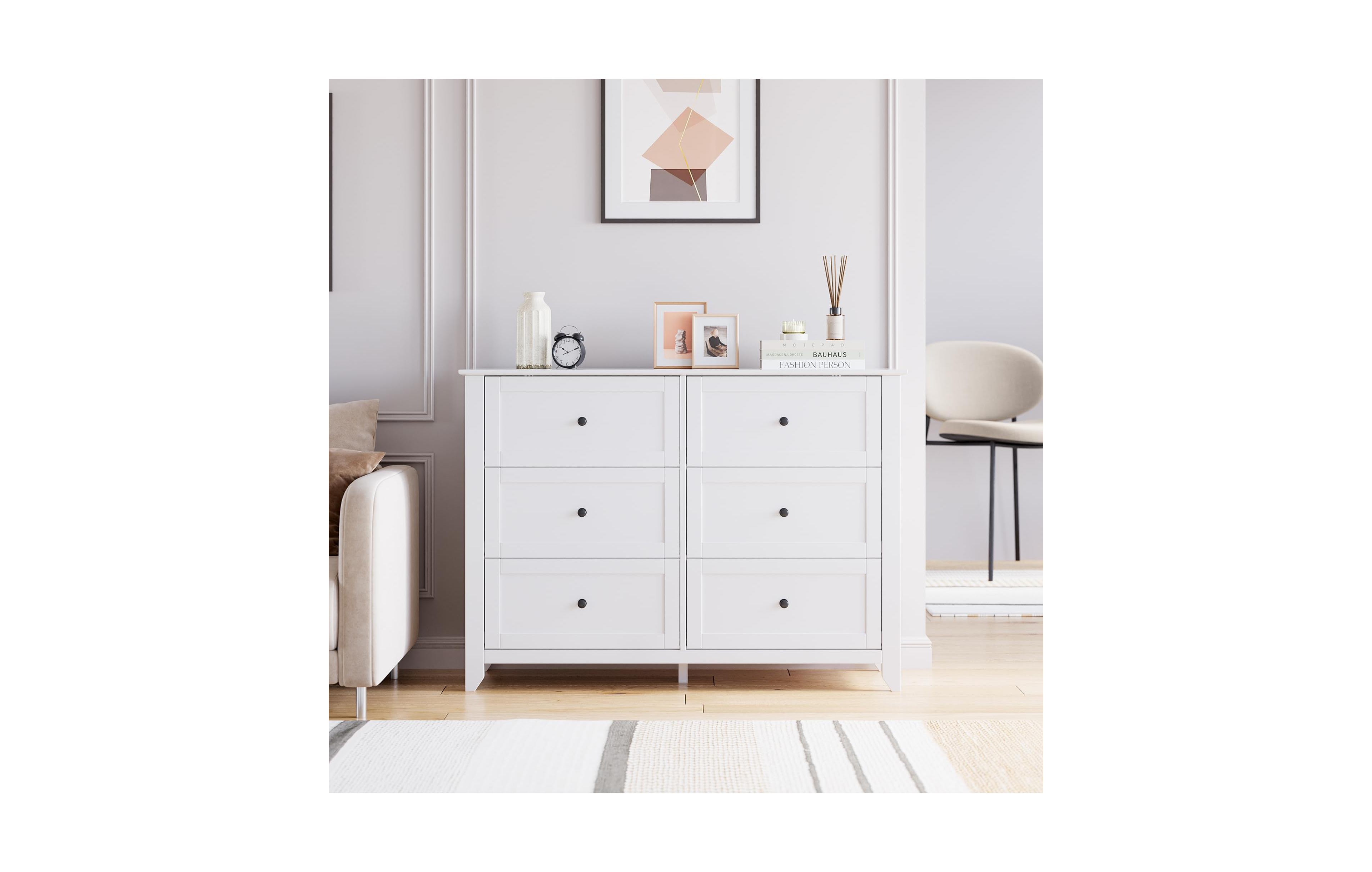 gaomon 6 Drawer Dresser, Modern Chest with Deep Drawers, Nickel Round Handle, Wood Storage Organizer