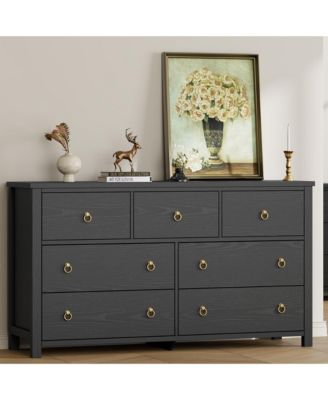 7 Drawer Wooden 54 in Wide Dresser, Chest of Drawers - Dresser for Bedroom