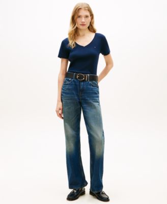 Women's Rib Slim V-Neck Short-Sleeve T-Shirt