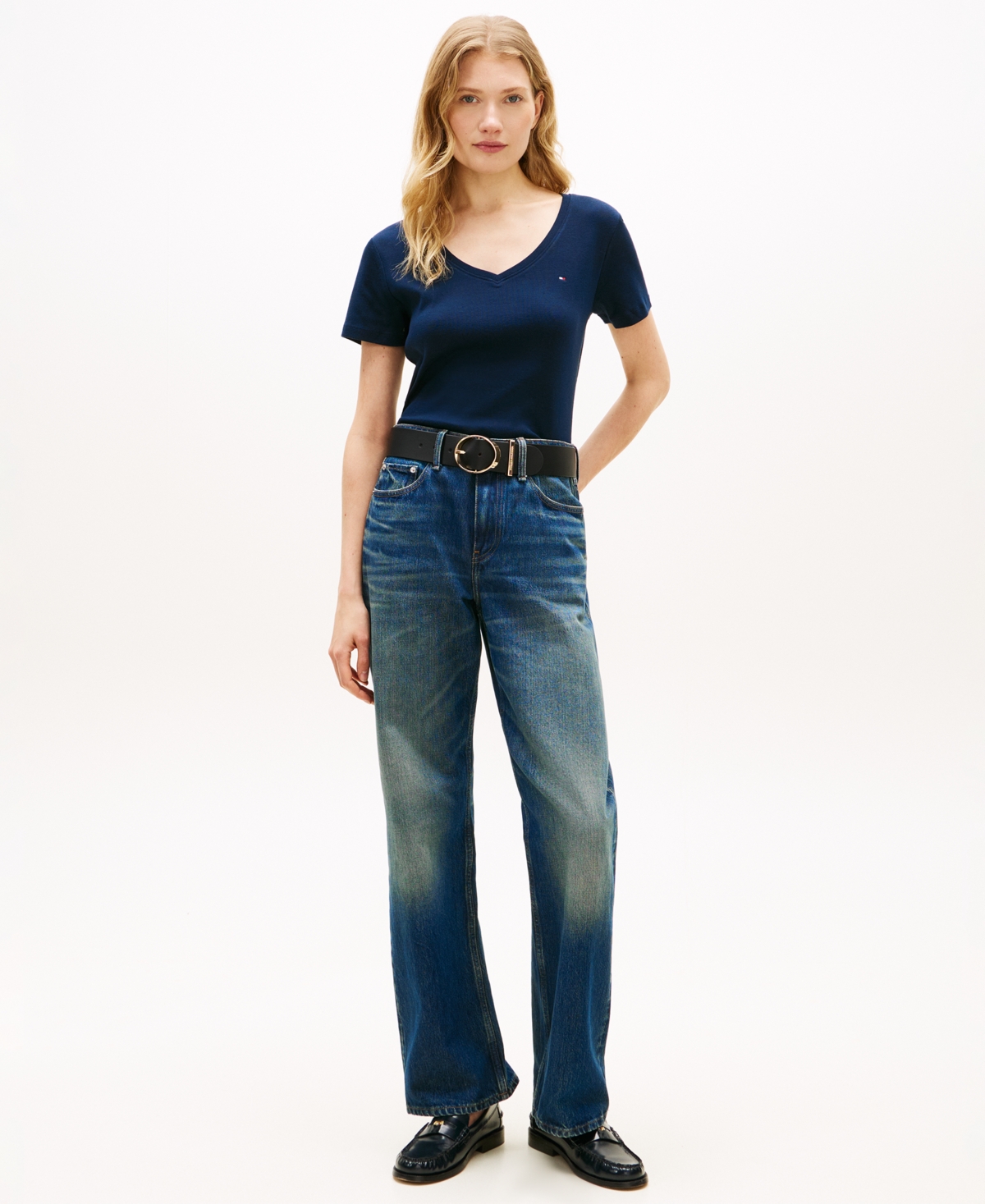Tommy Hilfiger Women's Rib Slim V-Neck Short-Sleeve T-Shirt