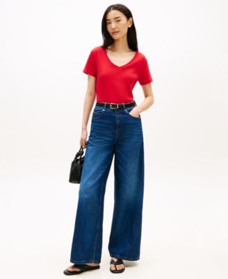 Women's Rib Slim V-Neck Short-Sleeve T-Shirt