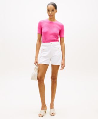 Women's Pointelle Ribbed Short-Sleeve Sweater