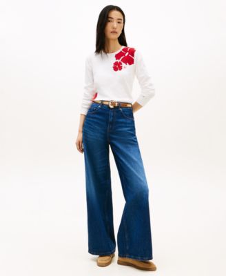 Women's Jacquard All-Over Floral Print Crew Neck Sweater