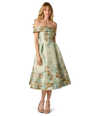 Petite Floral Off-The-Shoulder Tea Dress