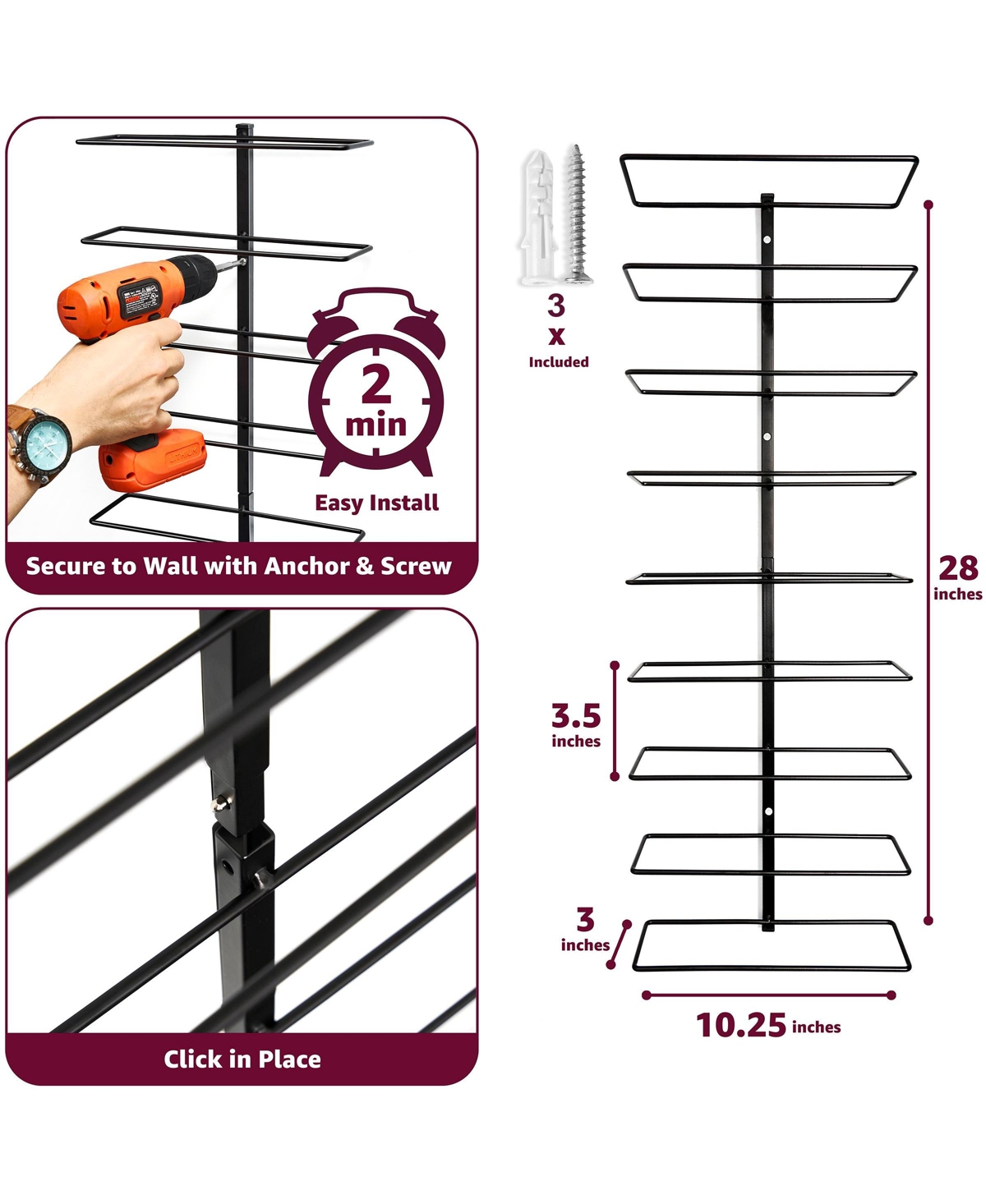 Sorbus Metal Wall Mount Wine Rack - for Wine Bottles, Liquor, Champagne and more