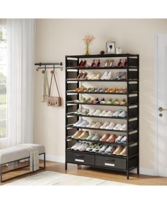 10-Layer High Shoe Rack with 2 Storage Drawers, Black