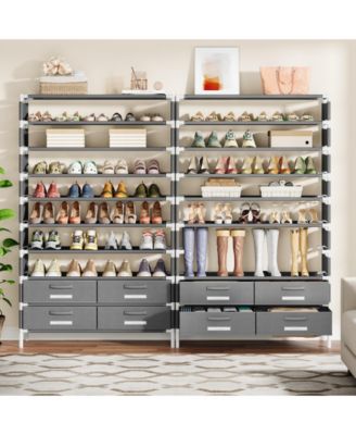 10-Tier Shoe Rack, with 4 Bins Drawers, for 32 Pairs Shoes