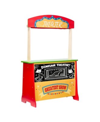 Wooden Puppet Theater and Reversible Play Store with Curtain