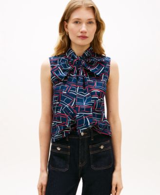 Women's Printed Bow Front Sleeveless Shirt