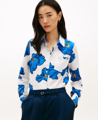 Women's Printed Button-Front Roll-Tab Shirt