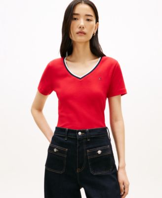 Women's Stripe Slim V-Neck Short-Sleeve T-Shirt